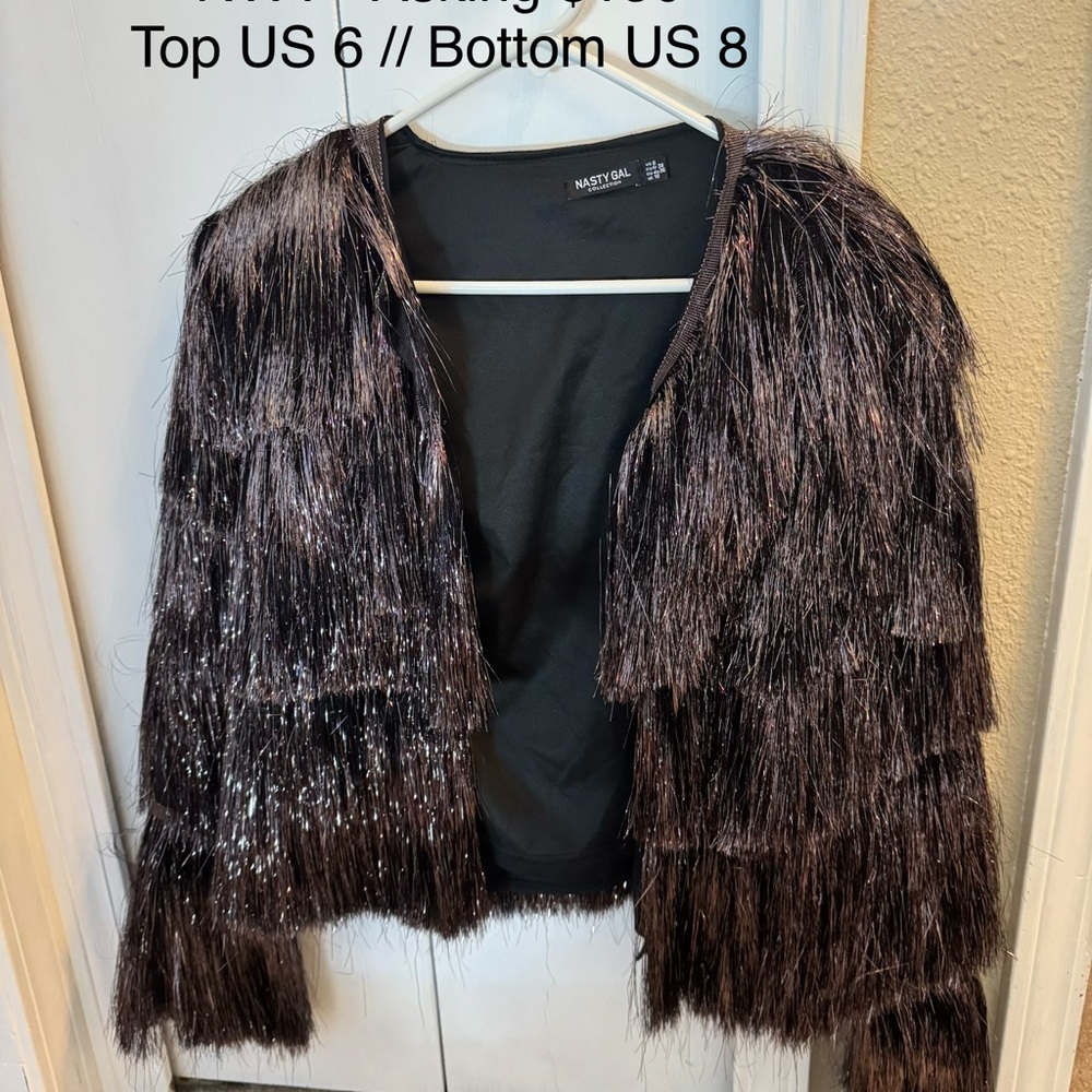 Nasty Gal Shimmering Black Fringe Jacket